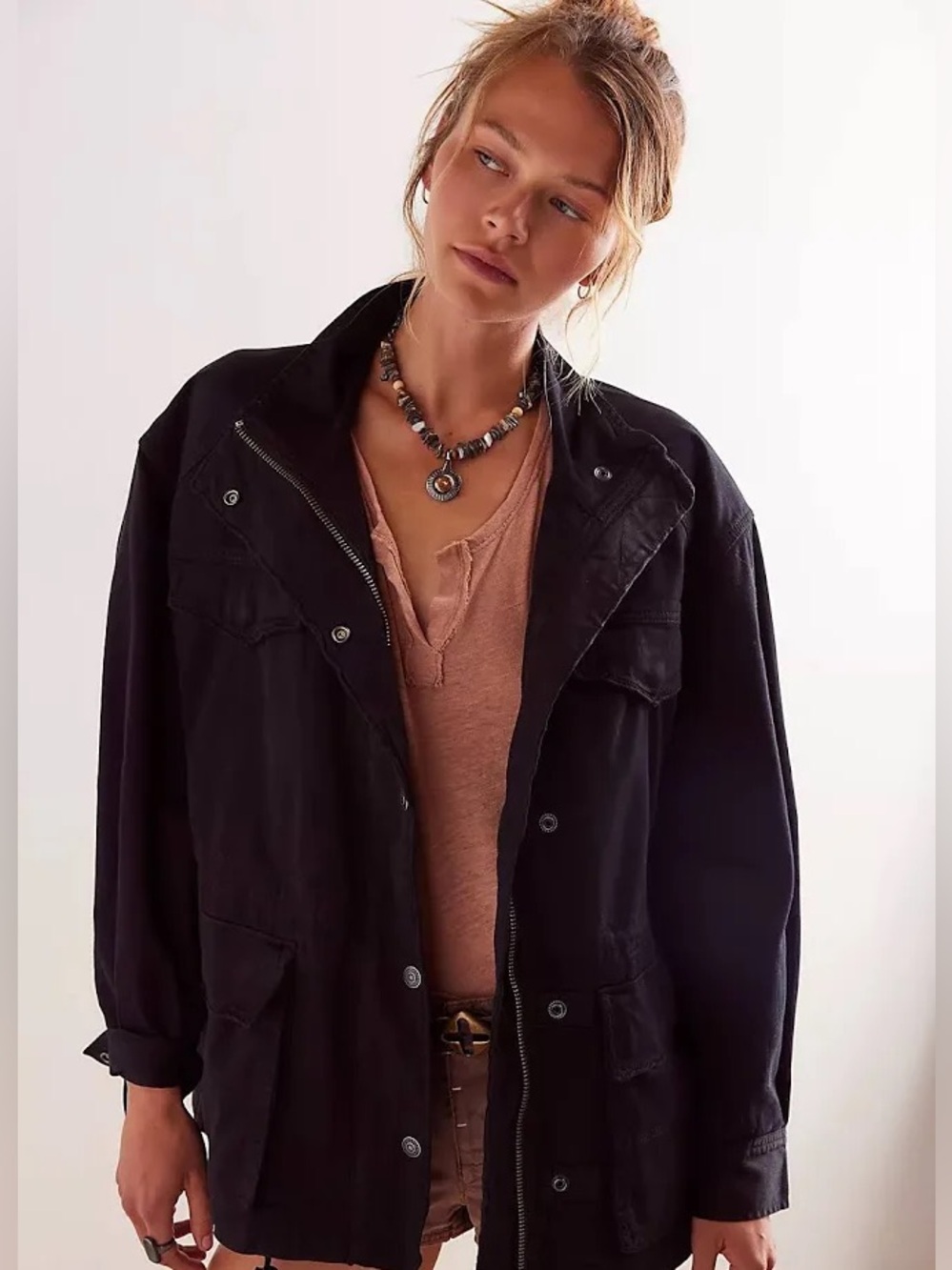 Free People We The Free Arya Utility Jacket Black Small NWOT